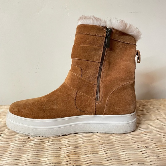 J Slides Nelly Water Resistant Suede Leather Boot Faux Fur Lined Tan size 9.5 - Picture 3 of 11